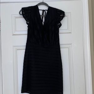 Black lace textured v-neck dress